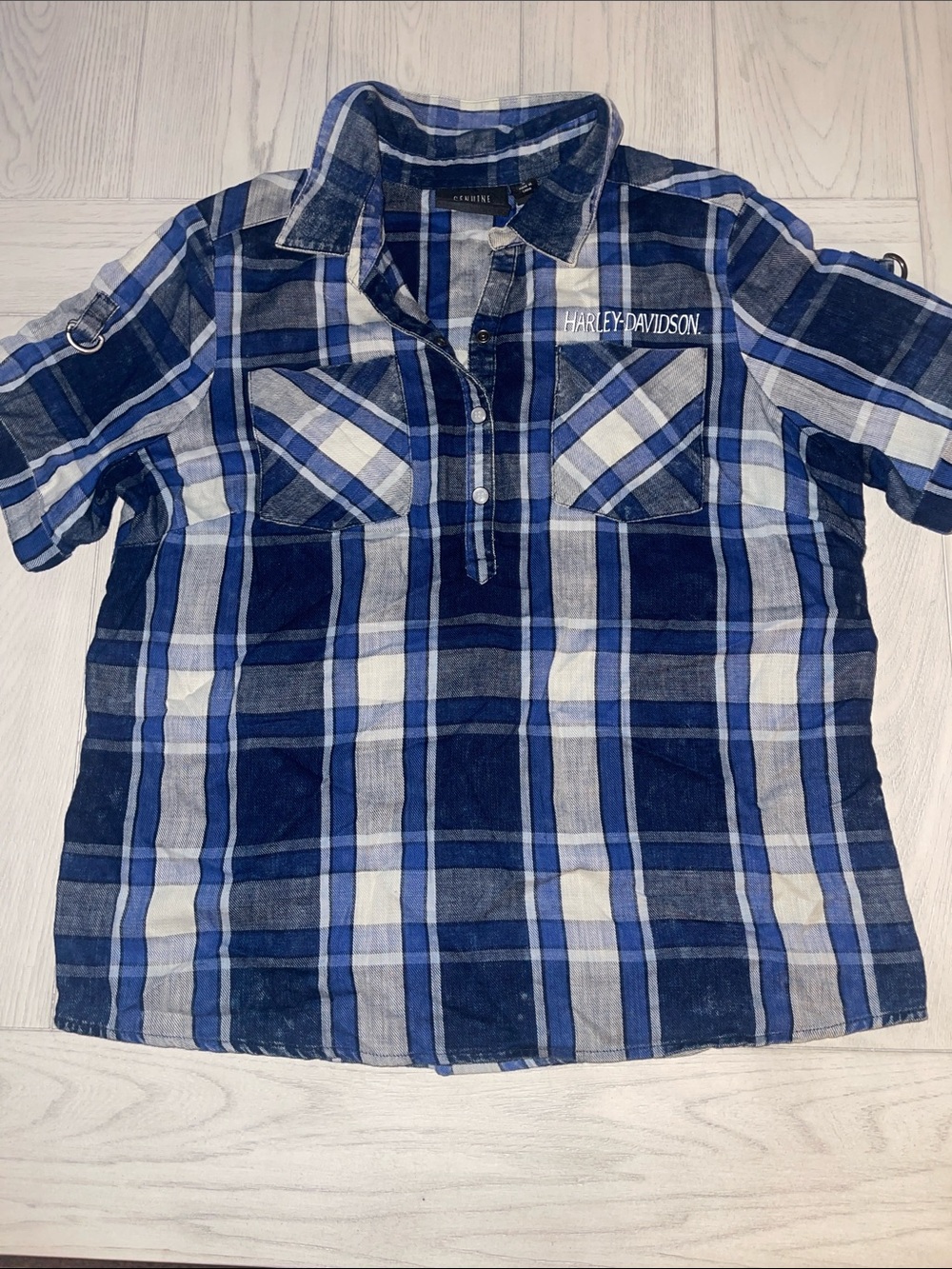 Harley-Davidson Women’s Navy & White Plaid Button-Down Shirt